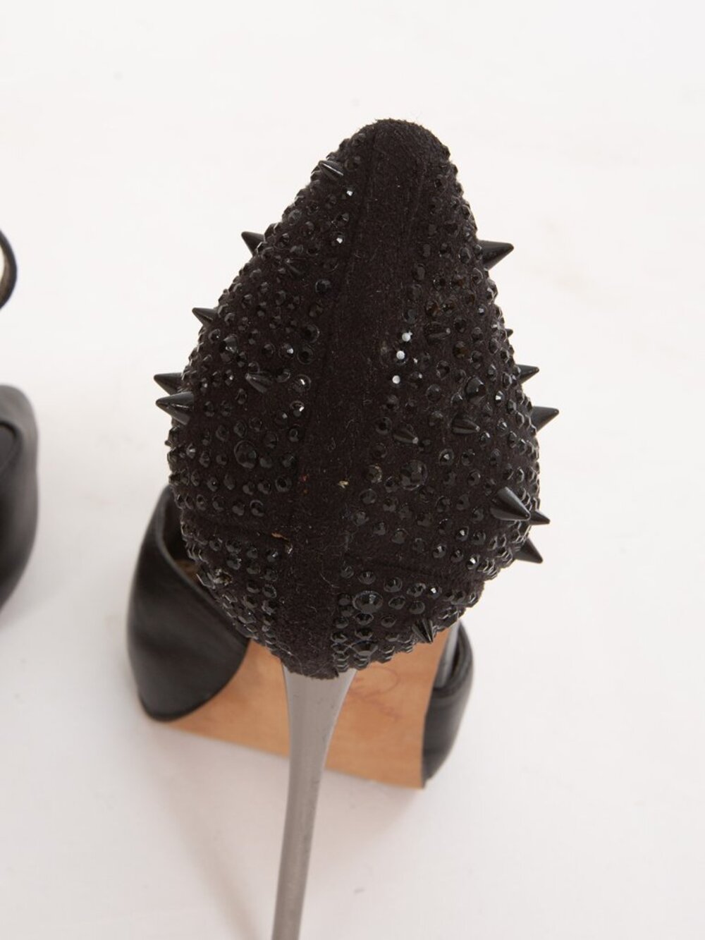 NWOB Sam Edelman Scarlett Black Leather Metal Stiletto Peep Toe Platform Pumps - Picture 4 of 7